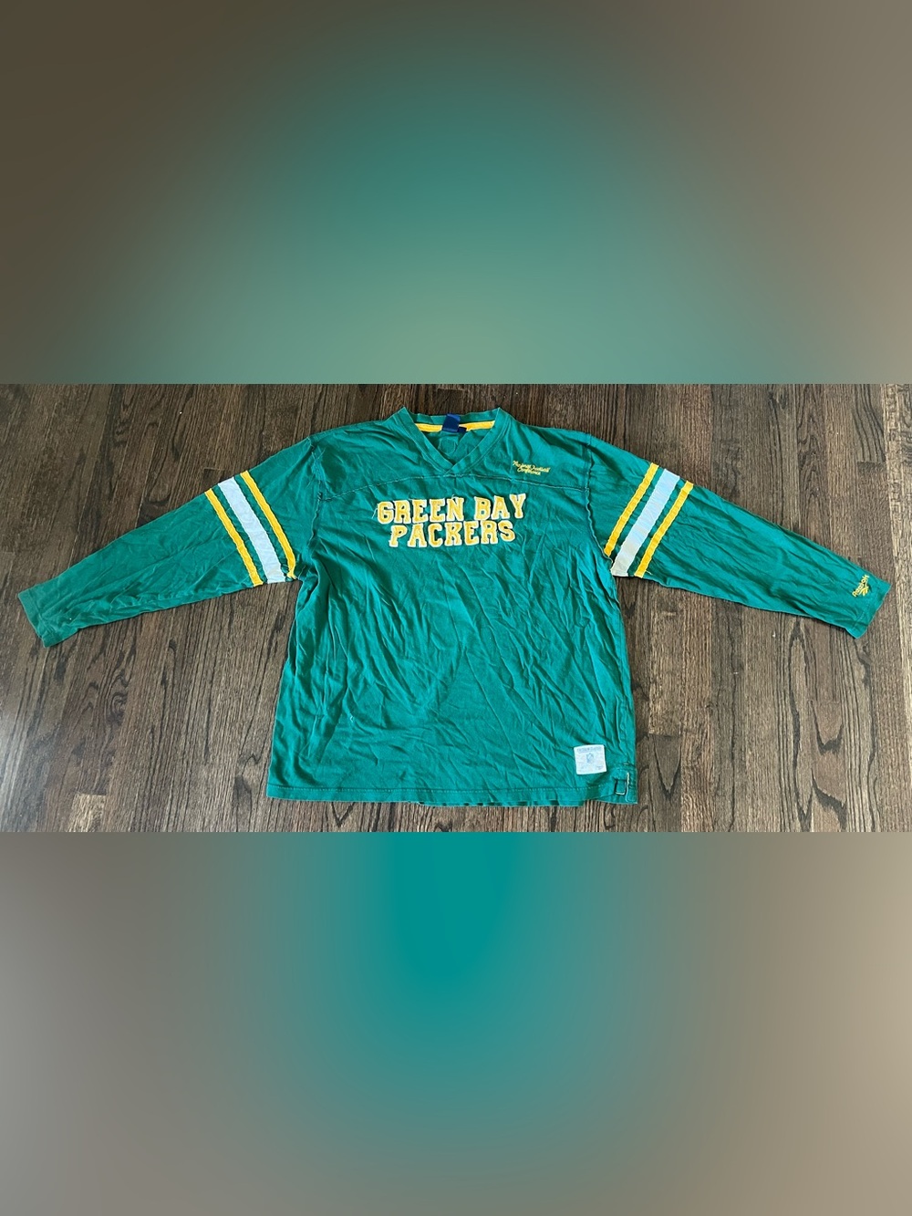 Reebok Green and Yellow Green Bay Packers V-Neck Fan Tee